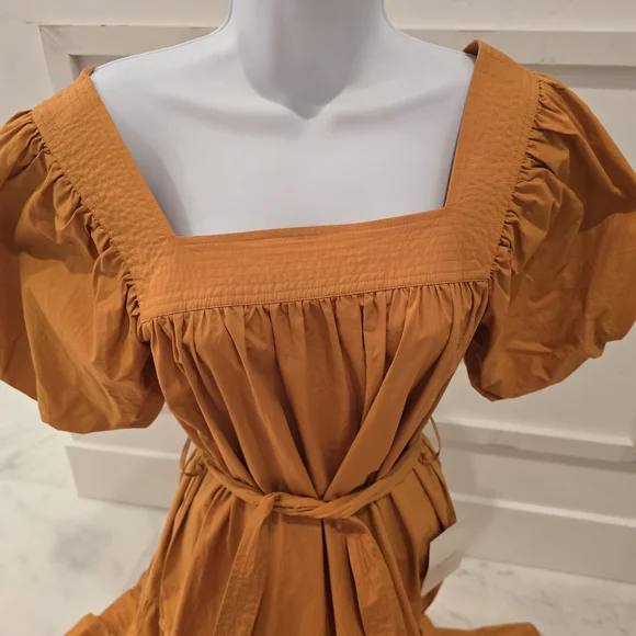 bohme Rust Orange Tiered Puff-Sleeve Cotton Maxi Dress - Picture 3 of 5